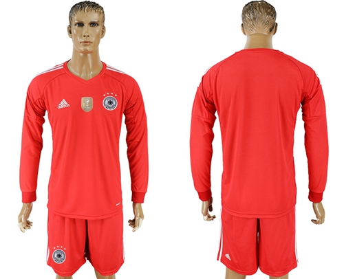 Germany Blank Red Goalkeeper Long Sleeves Soccer Country Jersey - Click Image to Close